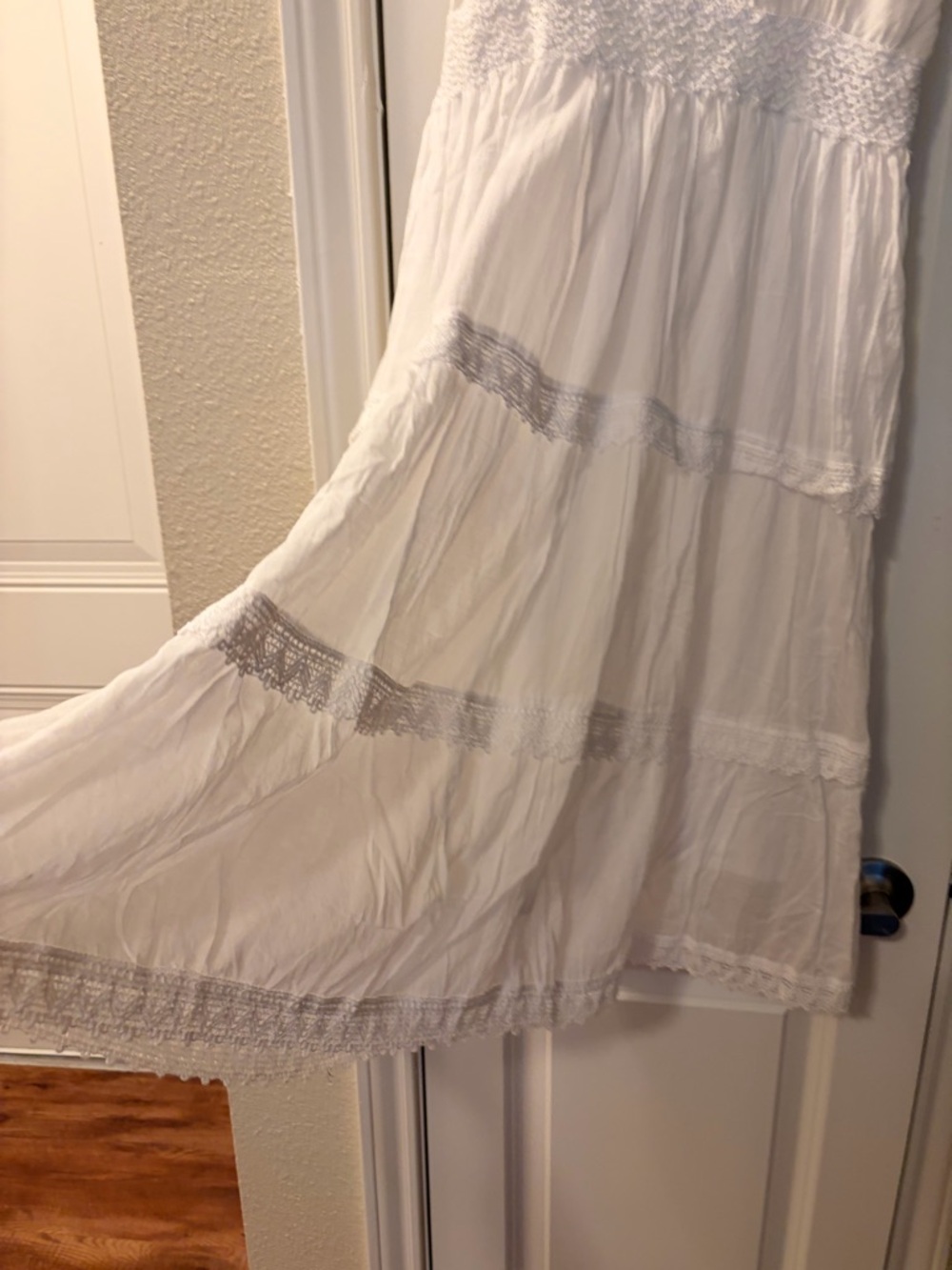 White Cotton Boho Tiered Maxi Dress with Lace Trim - Picture 7 of 8